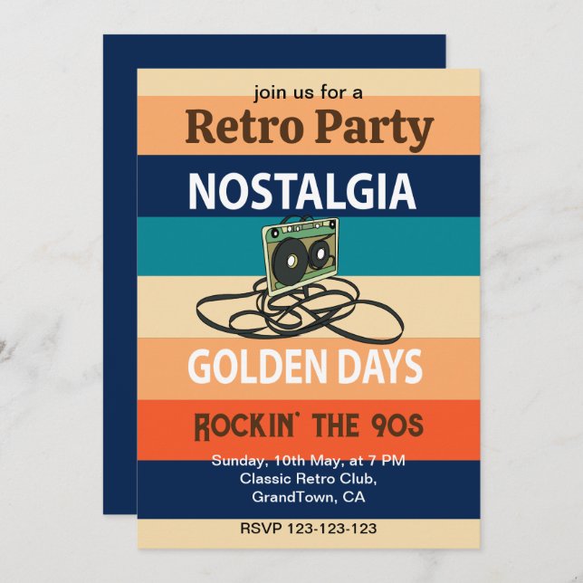 Nostalgia Golden Days Cassette Tape Retro Party Invitation (Front/Back)