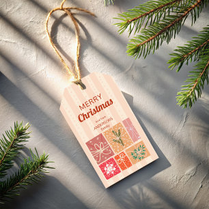 Nostalgia retro Christmas stripped personalised Gift Tags