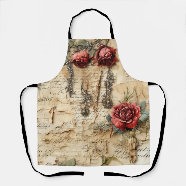 Nostalgic Antique Floral Love Letter Apron (Front)