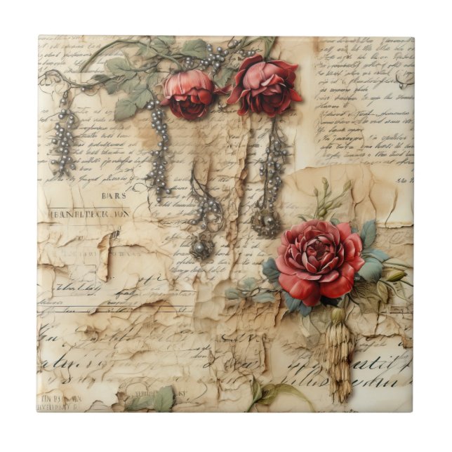Nostalgic Antique Floral Love Letter Tile (Front)