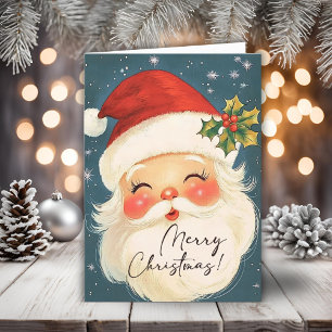Nostalgic Blue Merry Christmas Santa Personalised Holiday Card