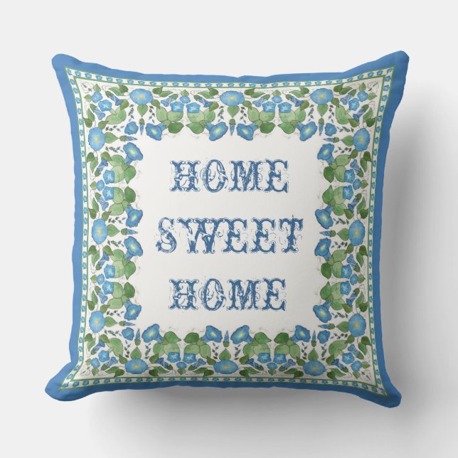 Nostalgic Blue Morning Glory Pillow or Cushion (Front)