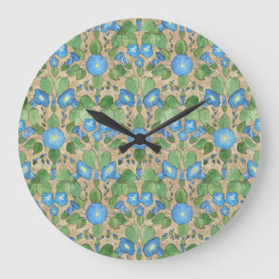 Nostalgic Blue Morning Glory Round Wall Clock