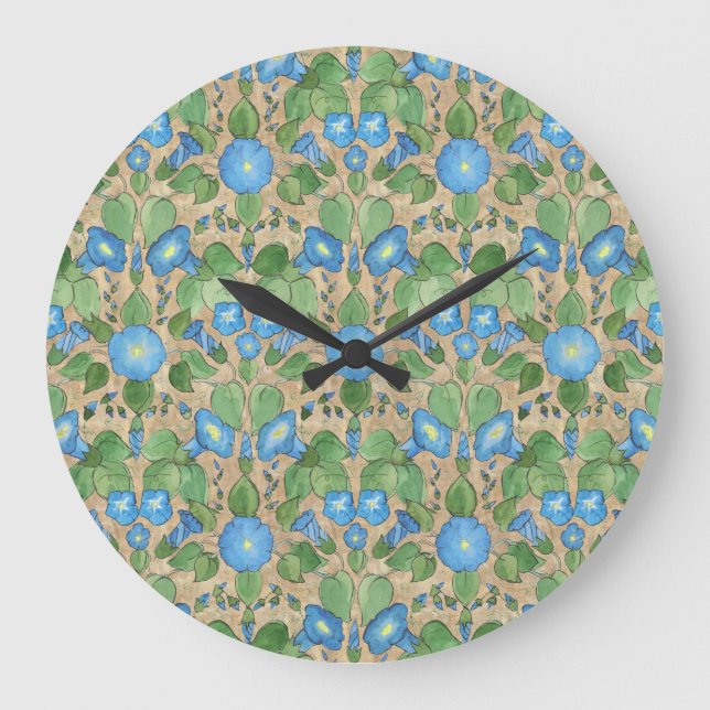 Nostalgic Blue Morning Glory Round Wall Clock (Front)
