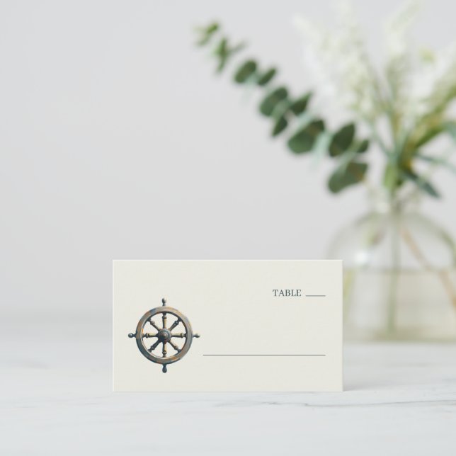Nostalgic Bronze Vintage Ship Wheel Place Card (Standing Front)