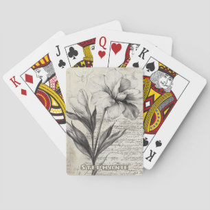 Nostalgic Brown Flower Sketch Antique Paper Playing Cards