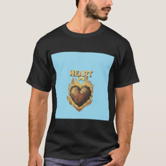 Nostalgic Cartoon Heart Surrounded By Warm Flames T-Shirt