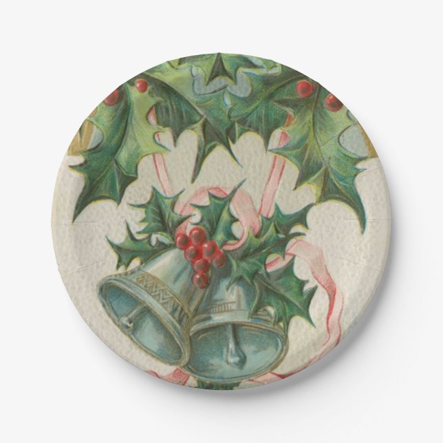 Nostalgic Christmas Bells and Holly Paper Plate (Front)