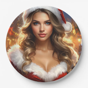 Nostalgic Christmas Santa Girl Paper Plate