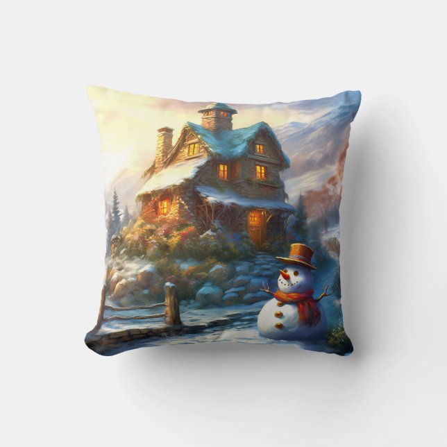 Nostalgic Christmas Snowman | Vintage Cottage Cushion (Front)