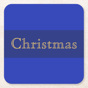 Nostalgic Christmas Text Navy Royal Blue Stripes Square Paper Coaster