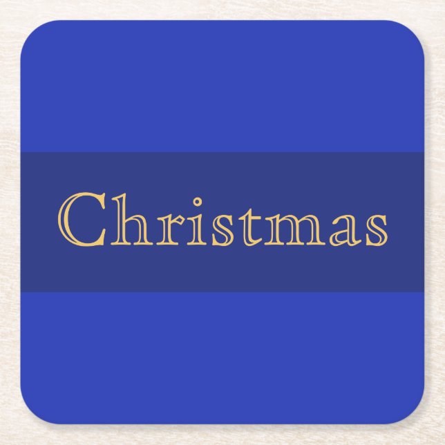 Nostalgic Christmas Text Navy Royal Blue Stripes Square Paper Coaster (Front)