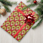 Nostalgic Christmas Wreath Bow Cute Fun Whimsical Wrapping Paper<br><div class="desc">Whimsical Christmas wrapping paper featuring hand painted watercolor wreaths with pink bow on a deep red background.  Designed to coordinate with the holly jolly Christmas collection.  Original art by Leslie Larson.</div>