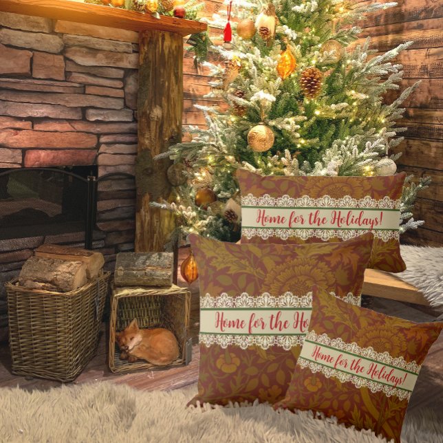 Nostalgic Classic William Morris Pattern Holiday  Lumbar Cushion (How cute for your country home! Makes a great gift also. 3 sizes available.)