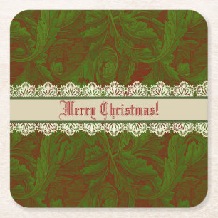 Nostalgic Classic William Morris Red Holiday Square Paper Coaster