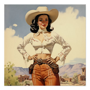 Nostalgic Cowgirl Adornments: Wild West Whispers Poster