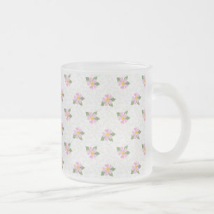 Nostalgic Dog Rose Pattern on Textured White Frosted Glass Coffee Mug