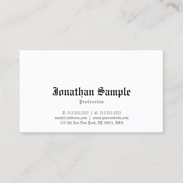 Nostalgic Elegant Classic Old English Font Plain Business Card (Front)