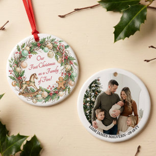 Nostalgic Family of Five First Christmas Photo Ceramic Tree Decoration