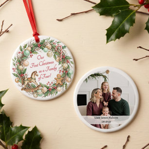 Nostalgic Family of Four First Christmas Photo Ceramic Tree Decoration