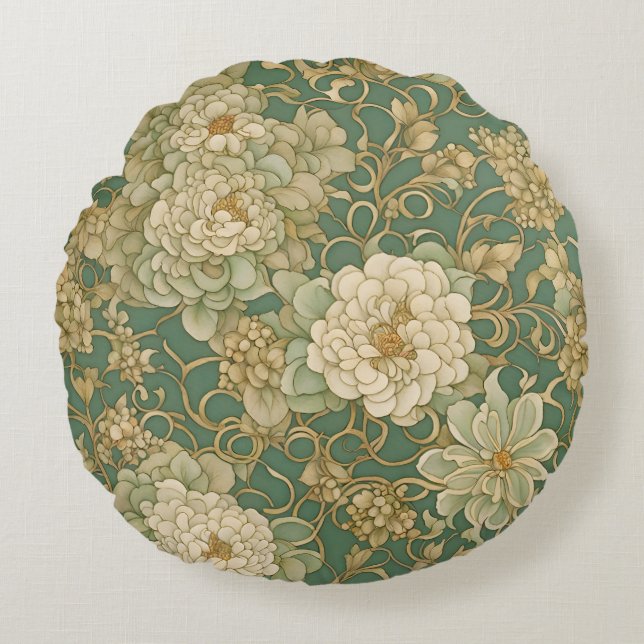 Nostalgic Florals in Vintage Hues Round Cushion (Front)