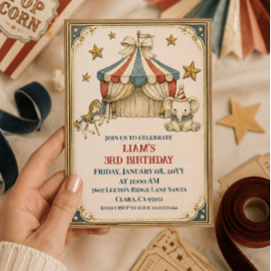 Nostalgic French Carnival Vintage Circus Birthday Invitation