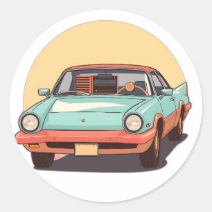 Nostalgic Future Car with Vintage Radio Classic Round Sticker