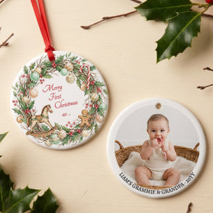 Nostalgic Grandparents First Christmas Photo Ceramic Tree Decoration
