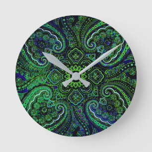 Nostalgic Green Paisley Motif  Round Clock