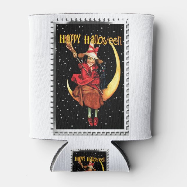 Nostalgic Halloween Good Witch and her Cat Can Cooler (Front)