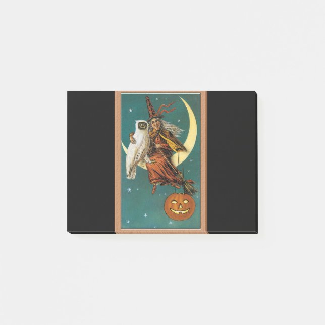Nostalgic Happy Halloween Witch & Owl Post-it Notes (Front)