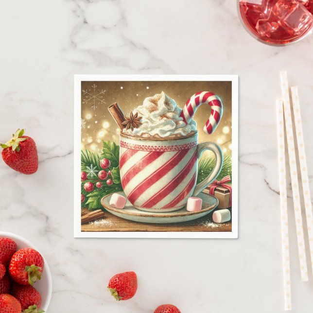 Nostalgic Holiday Candy Cane Warm Cocoa Découpage Napkin (Insitu)
