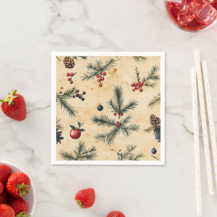 Nostalgic Holiday Pine on Parchment Découpage Napkin