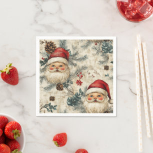 Nostalgic Holiday Rosy Santa Pattern Découpage Napkin