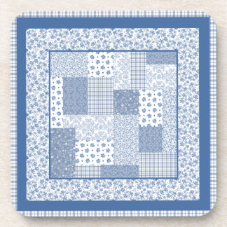 Nostalgic Indigo Faux Patchwork Set of Coasters