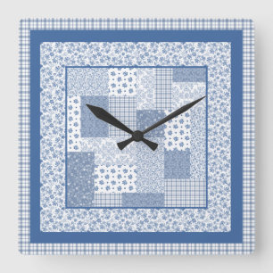 Nostalgic Indigo Faux Patchwork Square Wall Clock
