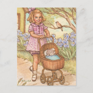Nostalgic Kitten in Baby Carriage Postcard