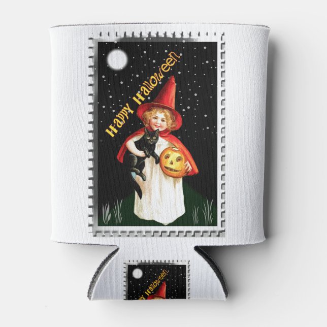 Nostalgic Little Girl, Jack-o’-lantern and Cat Can Cooler (Front)