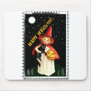 Nostalgic Little Girl, Jack-o’-lantern and Cat Mouse Pad