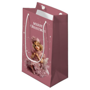Nostalgic Merry Christmas in frost and pale pink Small Gift Bag