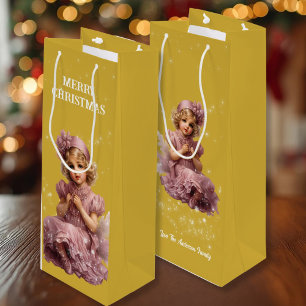 Nostalgic Merry Christmas in frost pink Wine Gift Bag