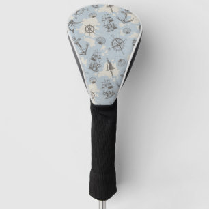 Nostalgic nautical themed blue pattern golf head cover