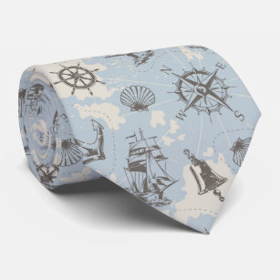 Nostalgic nautical themed blue pattern  neck tie