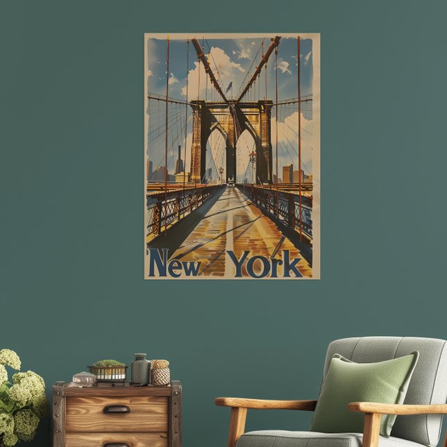 Nostalgic New York Brooklyn Bridge Travel Poster (Creator Uploaded)