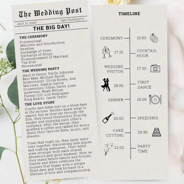 Nostalgic Newspaper Wedding Program Invitation (News Paper Wedding Program)