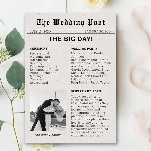 Nostalgic Newspaper Wedding Program Invitation (Newspaper Wedding Program)