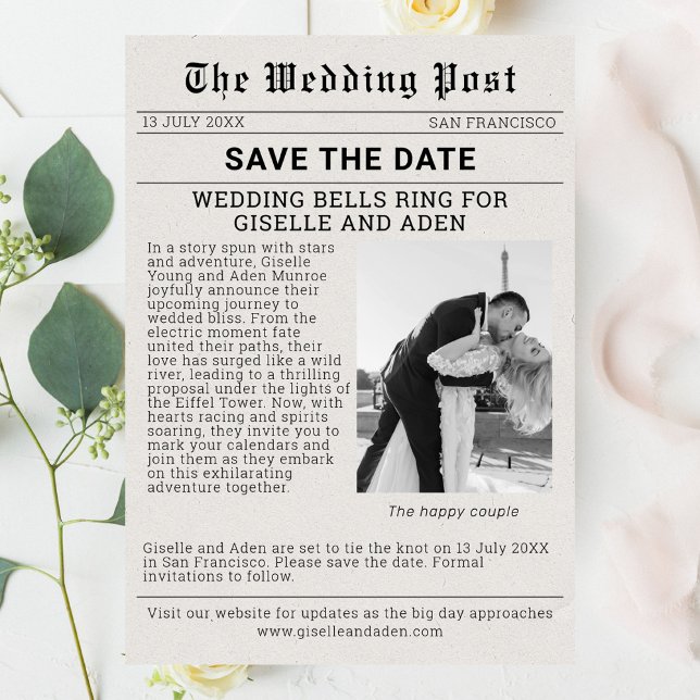 Nostalgic Newspaper Wedding Save the Date Invitation (Newspaper Wedding Save the Date)