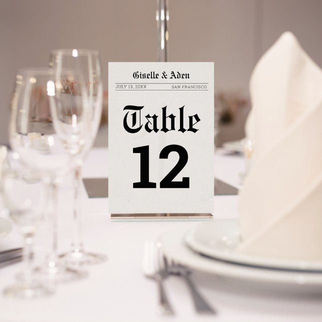 Nostalgic Newspaper Wedding Table Number (Nostalgic Newspaper Wedding Table Sign)