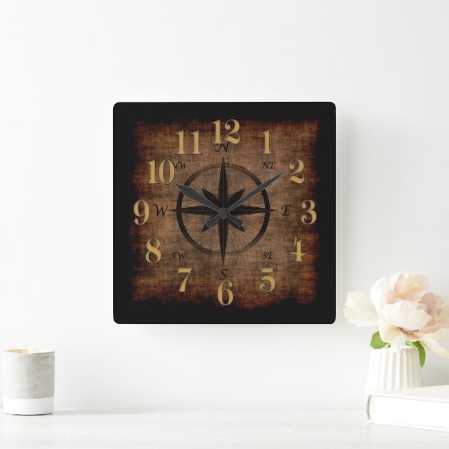 Nostalgic Old Compass Rose Square Wall Clock (Home)