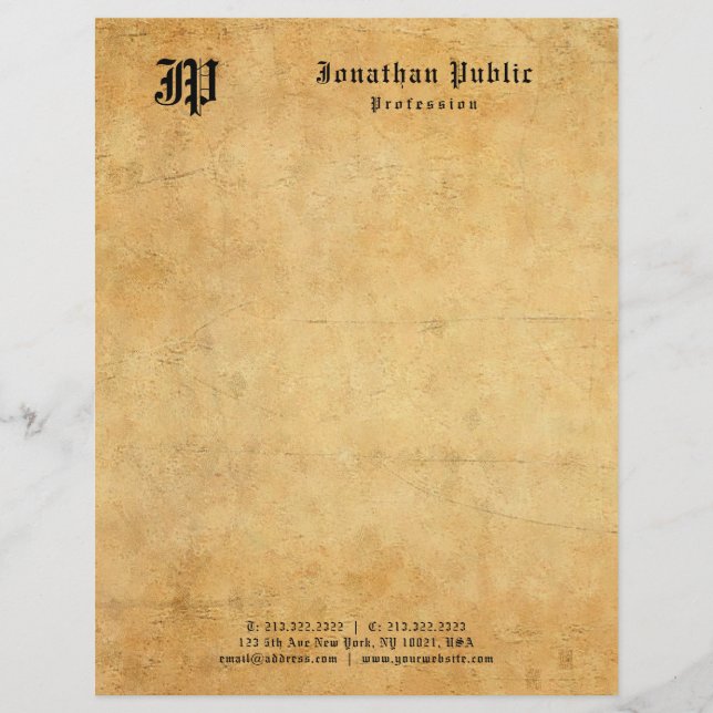 Nostalgic Old Paper Look Monogram Personalised Custom Letterhead (Front)